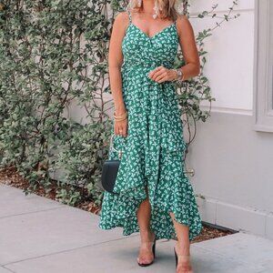 Eliza J Floral High low Faux Wrap Midi Dress